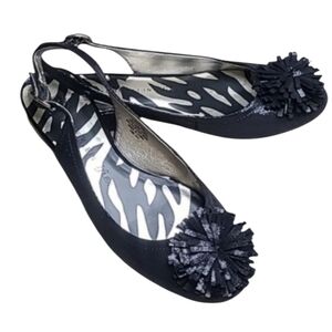 Anne Klein Black Prisha Pom Pom Accent Slingback Flats